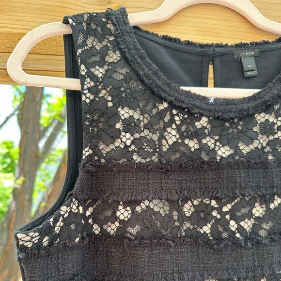 J. Crew NWOT Black Tweed Lace Overlay Sleeveless Top Blouse Medium Fully Lined - Picture 9 of 15